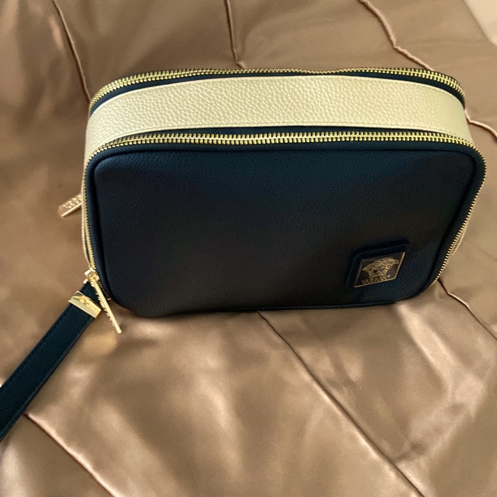 Versace Black and Cream Wristlet Clutch